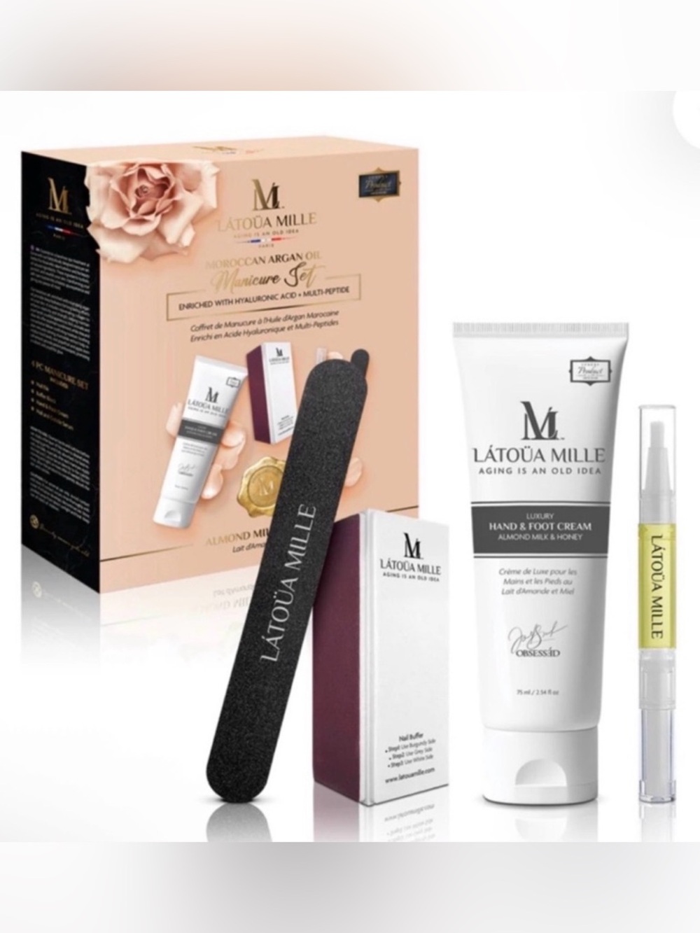 Latoua Mille Hand & Foot Cream, Moroccan Cuticle Oil Manicure Set - Retail $180